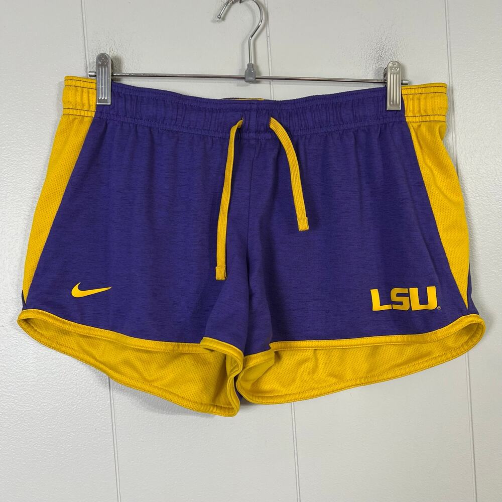 Nike LSU Tigers Womens Large Reversible Athletic Running Shorts Purple Gold